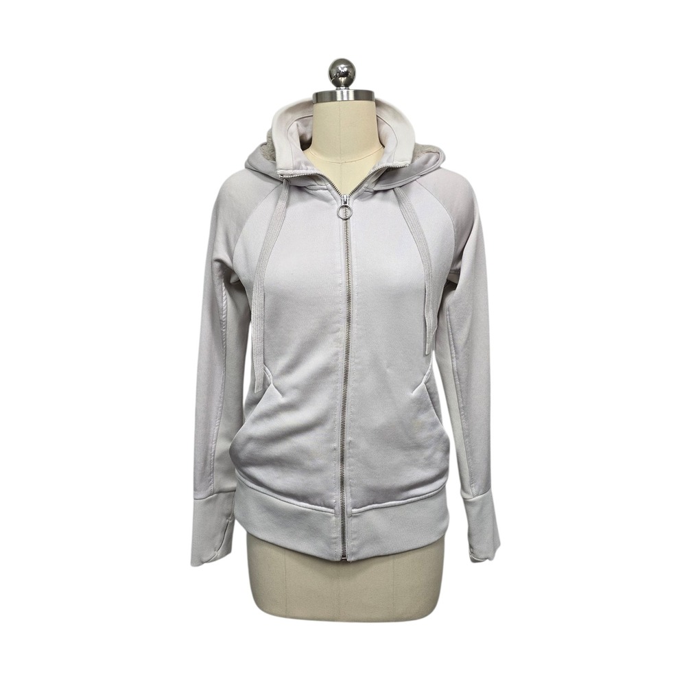 Athleta Cozy Faux Fur Lined Zip Up Hoodie Jacket Light Gray‎ Womens Size Small